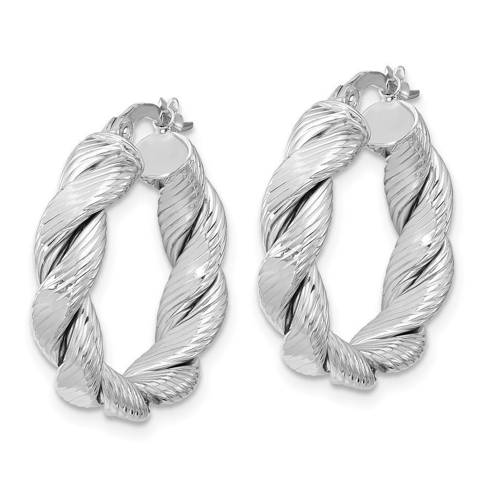 14K Yellow & Rhodium With White Plating Polished And Textured Twisted Hoop Earrings