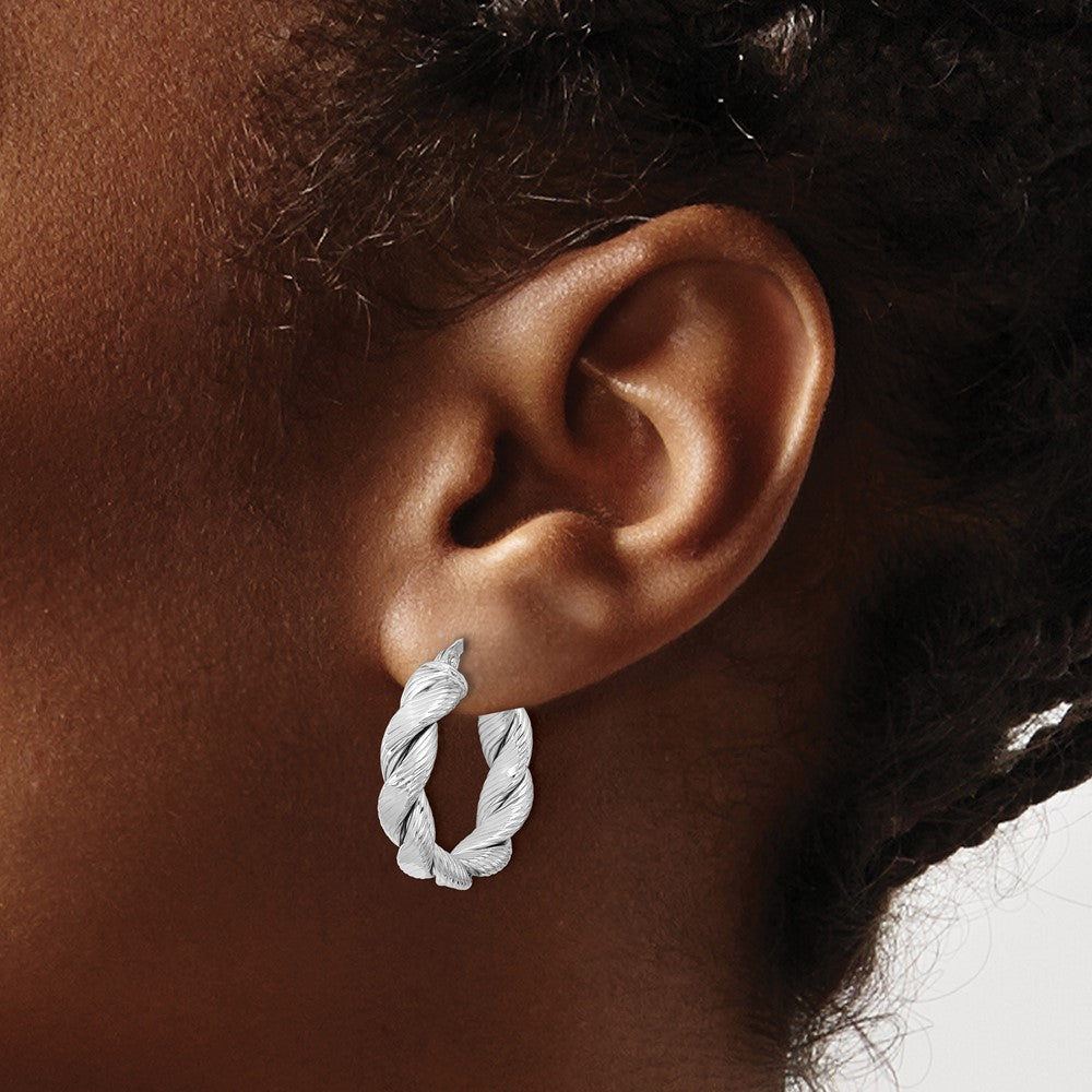 14K Yellow & Rhodium With White Plating Polished And Textured Twisted Hoop Earrings