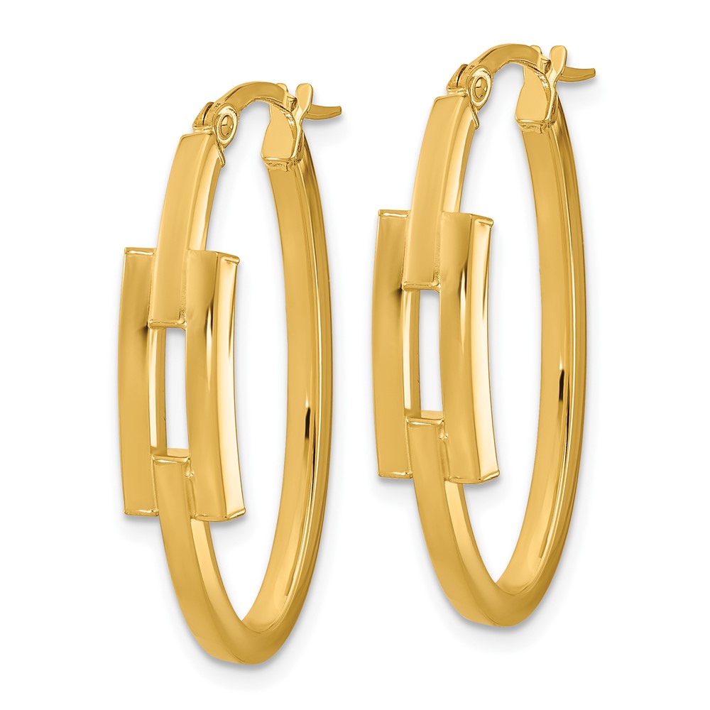 14K Yellow Gold Polished Oval Square Tube Hoop Earrings