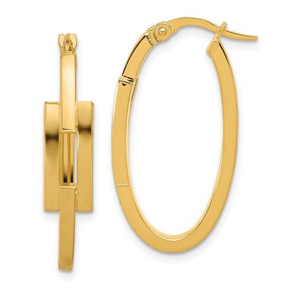 14K Yellow Gold Polished Oval Square Tube Hoop Earrings