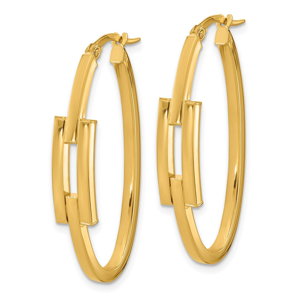 14K Yellow Gold Polished Oval Square Tube Hoop Earrings