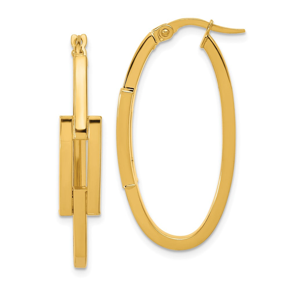 14K Yellow Gold Polished Oval Square Tube Hoop Earrings