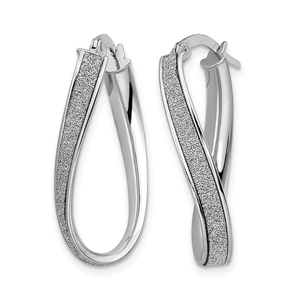14K White Gold Polished Glimmer Infused Oval Hoop Earrings