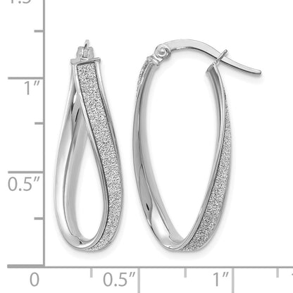 14K White Gold Polished Glimmer Infused Oval Hoop Earrings