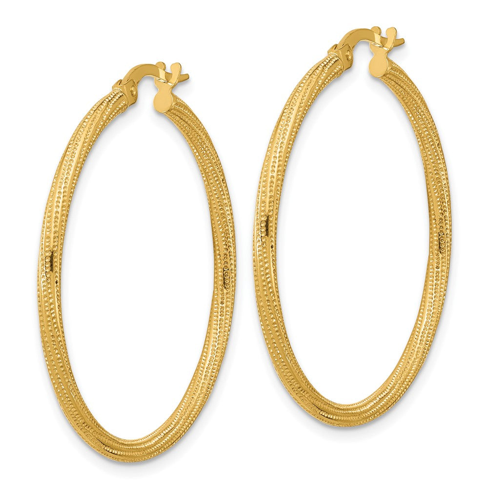 14K Yellow Gold Polished And Textured Twisted Tube Hoop Earrings