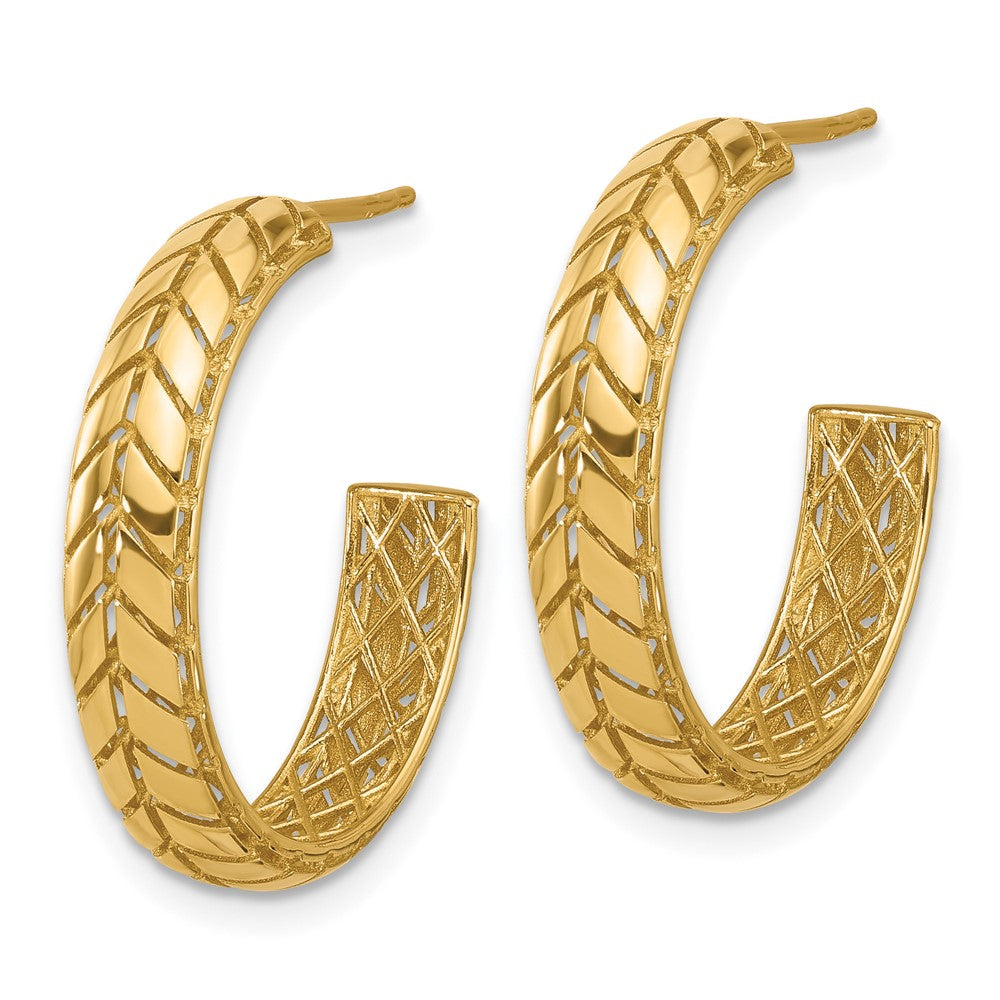 14K Yellow Gold Polished Design J Hoop Patterned Earrings