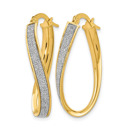 14K Yellow Gold Polished Glimmer Infused Oval Twist Hoop Earrings