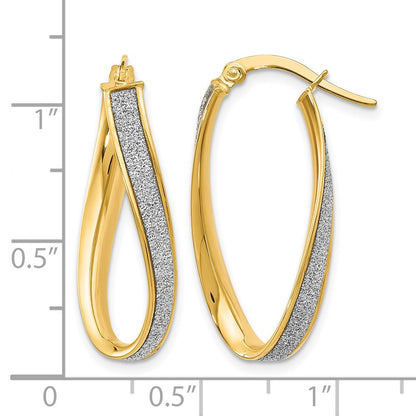 14K Yellow Gold Polished Glimmer Infused Oval Twist Hoop Earrings