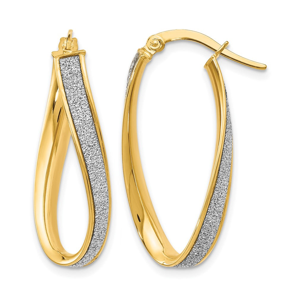 14K Yellow Gold Polished Glimmer Infused Oval Twist Hoop Earrings