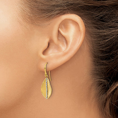 14K Two Tone Polished And Satin Teardrop Dangle Earrings