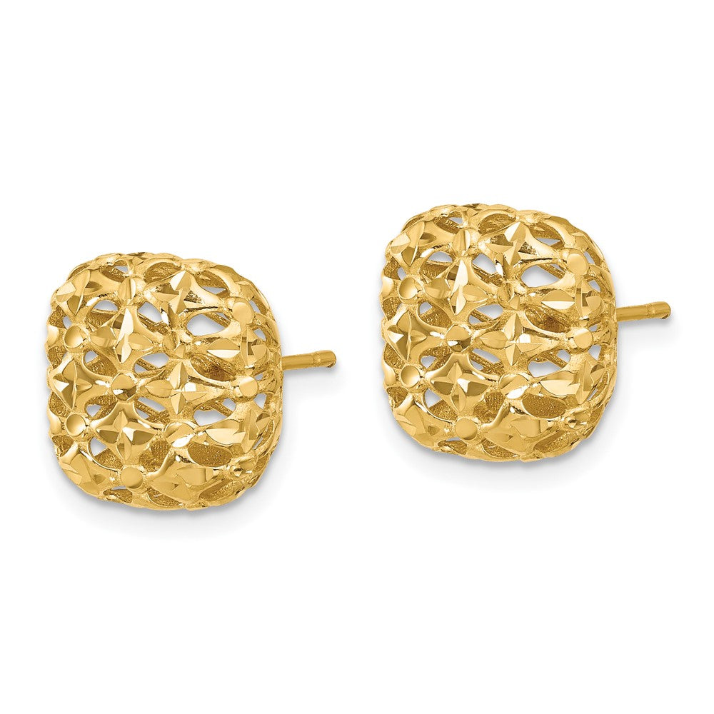 14K Yellow Gold Polished Puffed Square Post Earrings