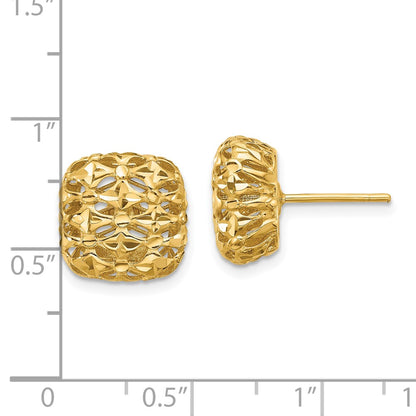 14K Yellow Gold Polished Puffed Square Post Earrings
