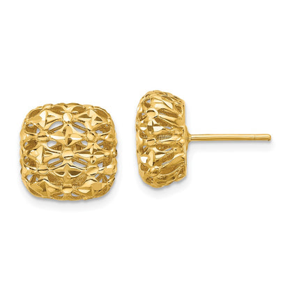 14K Yellow Gold Polished Puffed Square Post Earrings