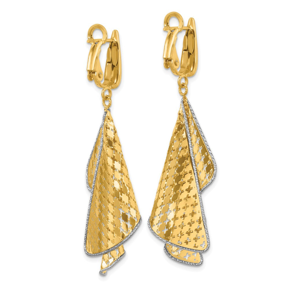 14K Two Tone Polished & D/C Post Omega Dangle Earrings