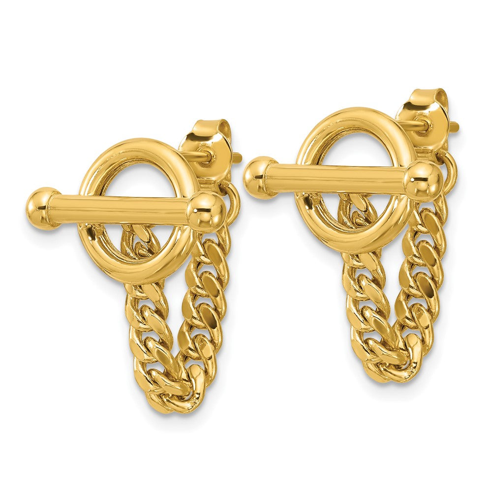 14K Yellow Gold Polished Toggle Chain Post Earrings