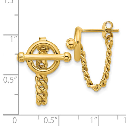 14K Yellow Gold Polished Toggle Chain Post Earrings