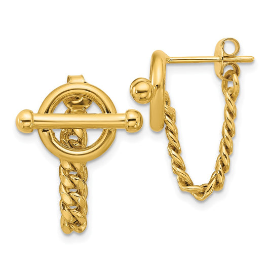 14K Yellow Gold Polished Toggle Chain Post Earrings