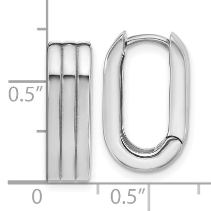 14K White Gold Wg Polished / Grooved Hinged Huggie Hoop Earrings