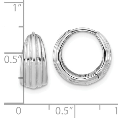 14K White Gold Wg Polished/Grooved Round Huggie Hoop Earrings