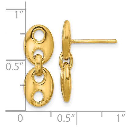 14K Yellow Gold Polished Hollow Dangle Post Earrings