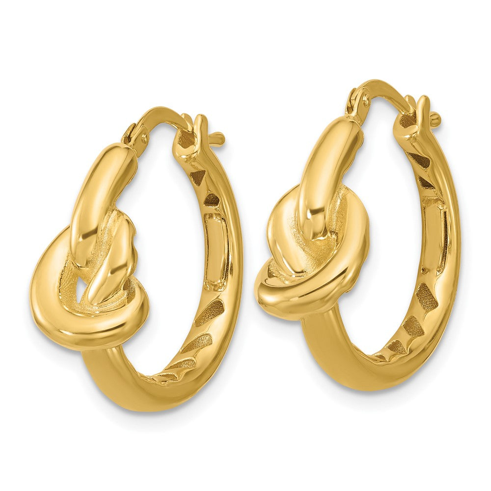 14K Yellow Gold Polished Hollow Knot Round Hoop Earrings
