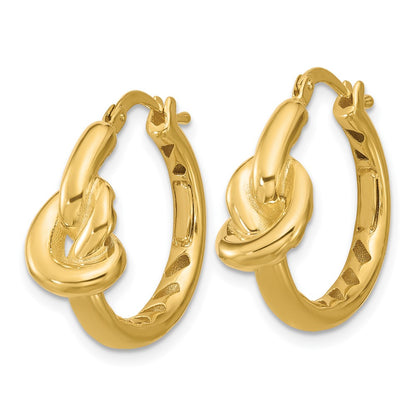 14K Yellow Gold Polished Hollow Knot Round Hoop Earrings