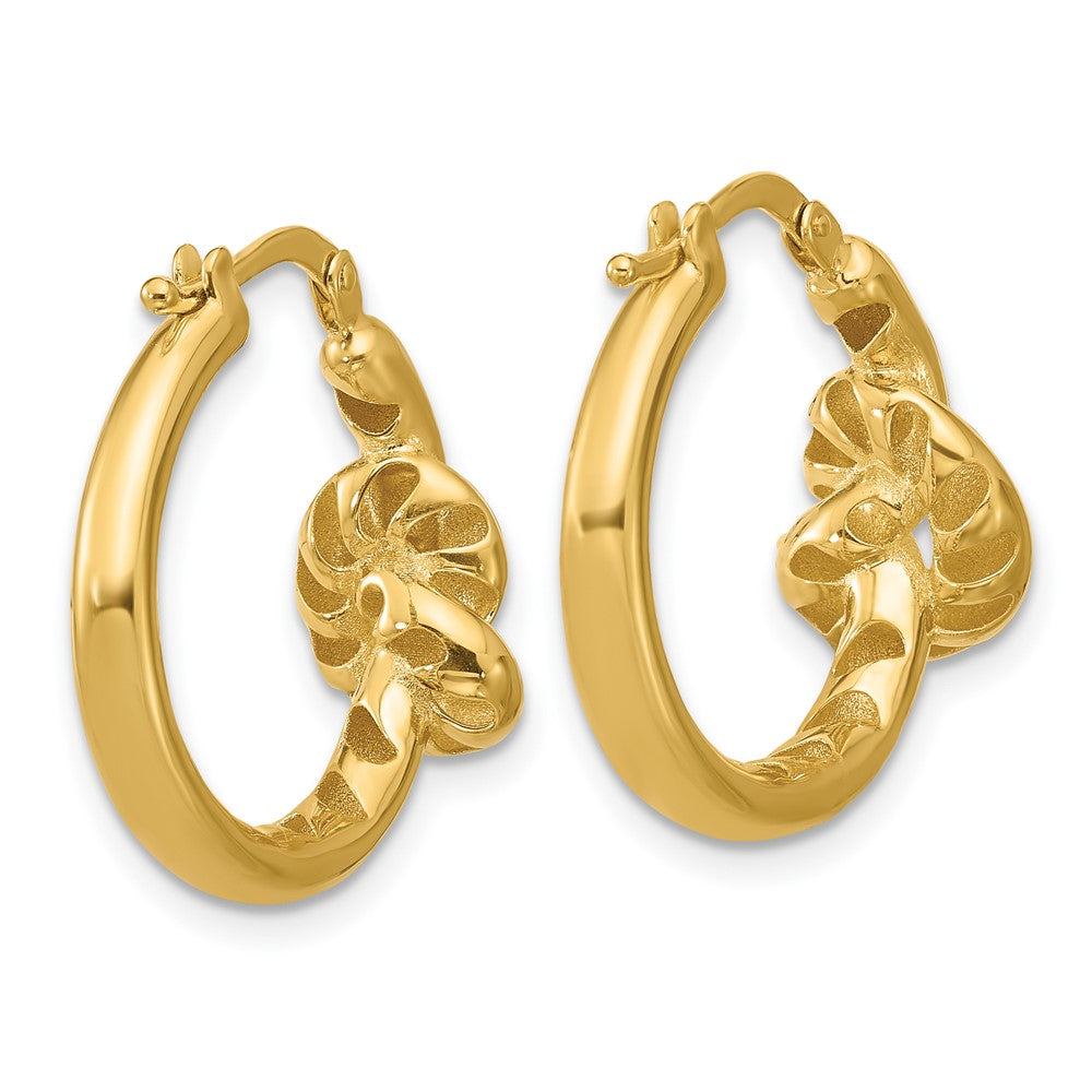 14K Yellow Gold Polished Hollow Knot Round Hoop Earrings