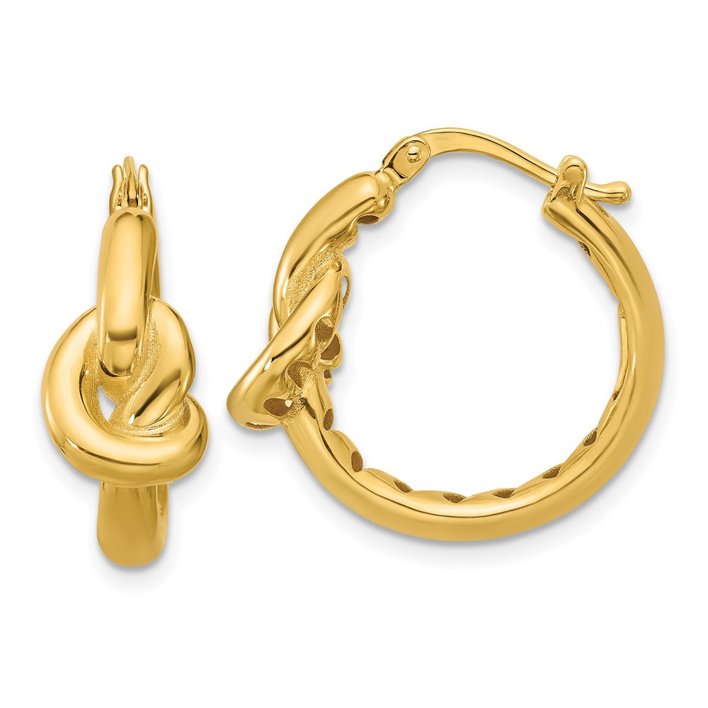 14K Yellow Gold Polished Hollow Knot Round Hoop Earrings