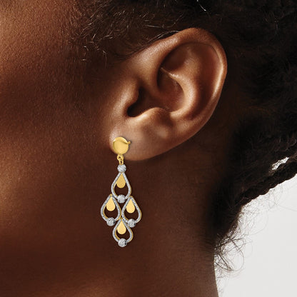 14K Two Tone Tt Polished / Dia Cut Chandelier Dangle Post Earrings