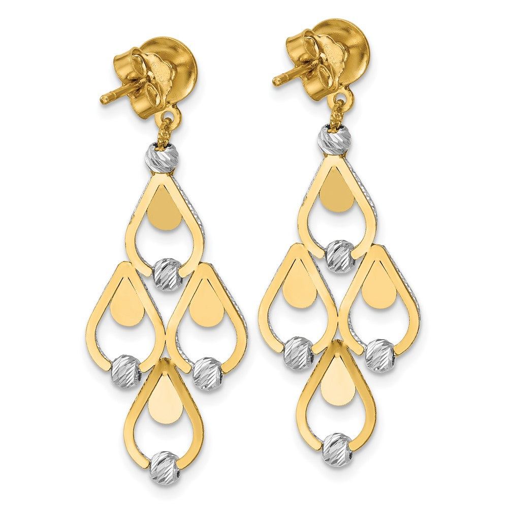14K Two Tone Tt Polished / Dia Cut Chandelier Dangle Post Earrings