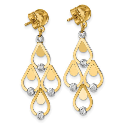 14K Two Tone Tt Polished / Dia Cut Chandelier Dangle Post Earrings