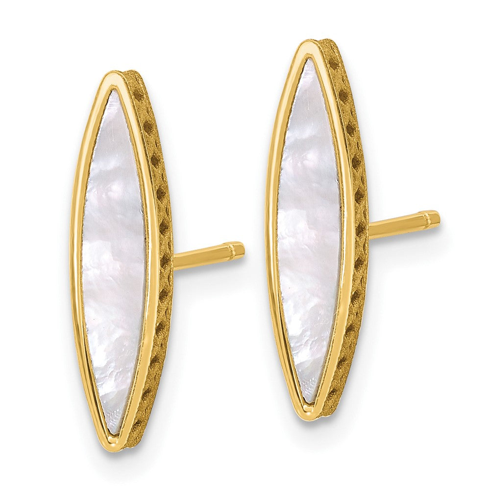 14K Yellow Gold Polished Mother Of Pearl Post Earrings