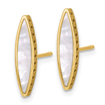 14K Yellow Gold Polished Mother Of Pearl Post Earrings
