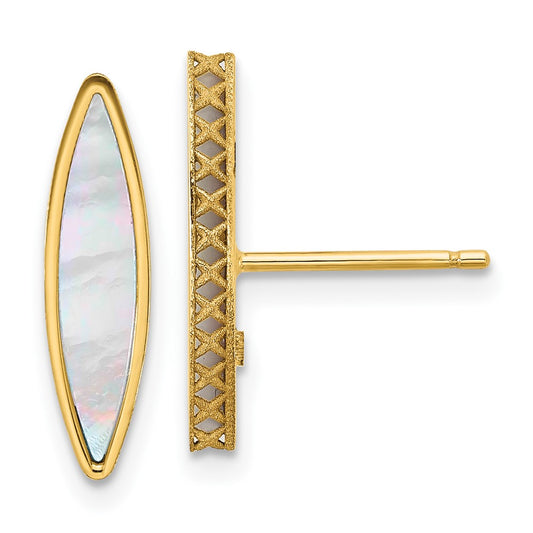 14K Yellow Gold Polished Mother Of Pearl Post Earrings