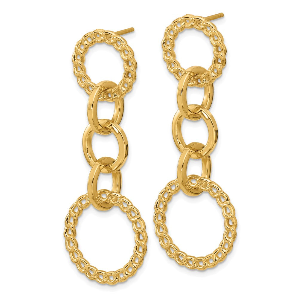 14K Yellow Gold Polished Fancy Circle Link Dangle Post Earrings