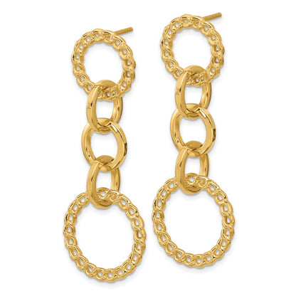 14K Yellow Gold Polished Fancy Circle Link Dangle Post Earrings