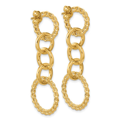 14K Yellow Gold Polished Fancy Circle Link Dangle Post Earrings