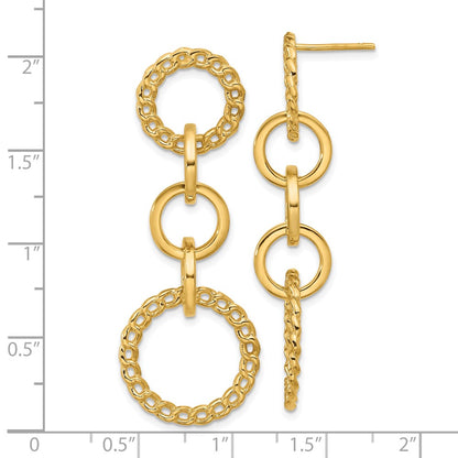 14K Yellow Gold Polished Fancy Circle Link Dangle Post Earrings