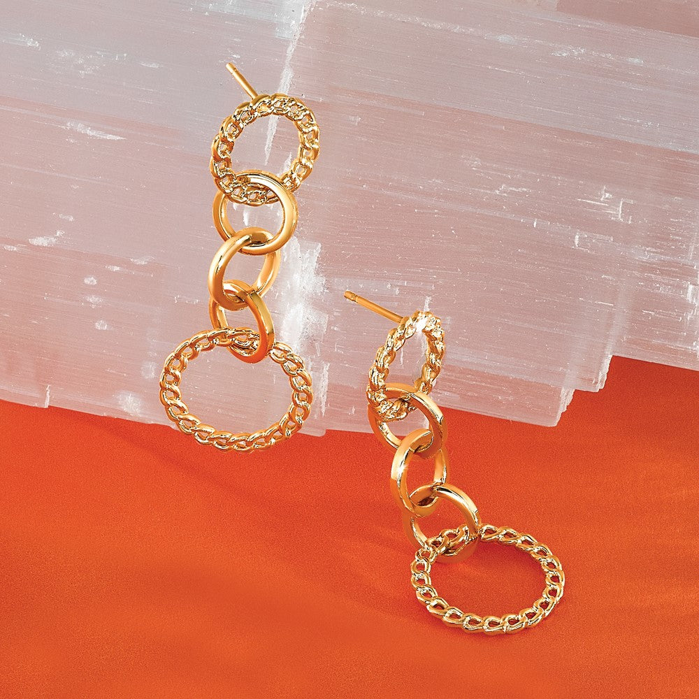 14K Yellow Gold Polished Fancy Circle Link Dangle Post Earrings