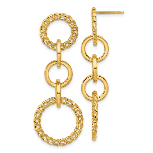 14K Yellow Gold Polished Fancy Circle Link Dangle Post Earrings