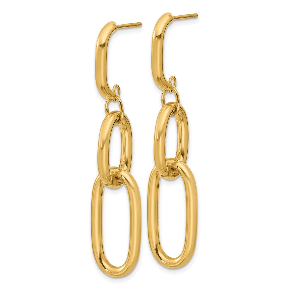 14K Yellow Gold Polished Oval Link Dangle Post Earrings