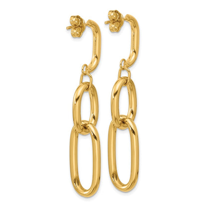 14K Yellow Gold Polished Oval Link Dangle Post Earrings