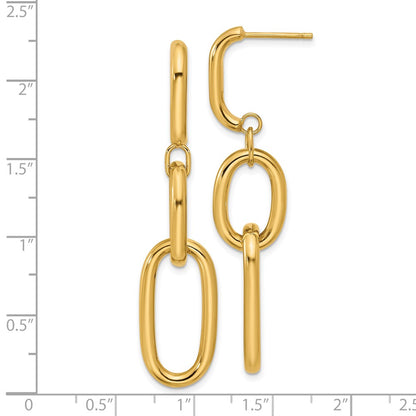 14K Yellow Gold Polished Oval Link Dangle Post Earrings