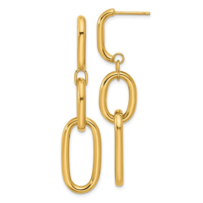 14K Yellow Gold Polished Oval Link Dangle Post Earrings
