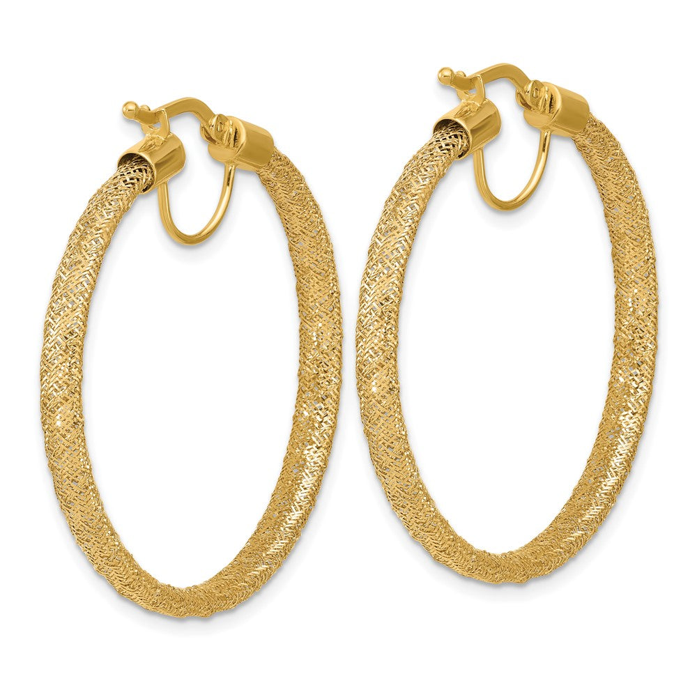 14K Yellow Gold Polished Mesh Round Hoop Earrings
