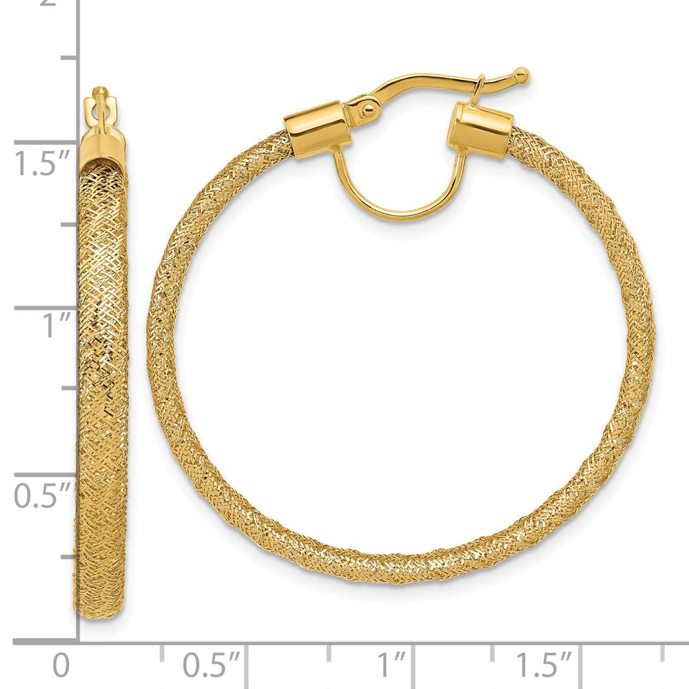 14K Yellow Gold Polished Mesh Round Hoop Earrings