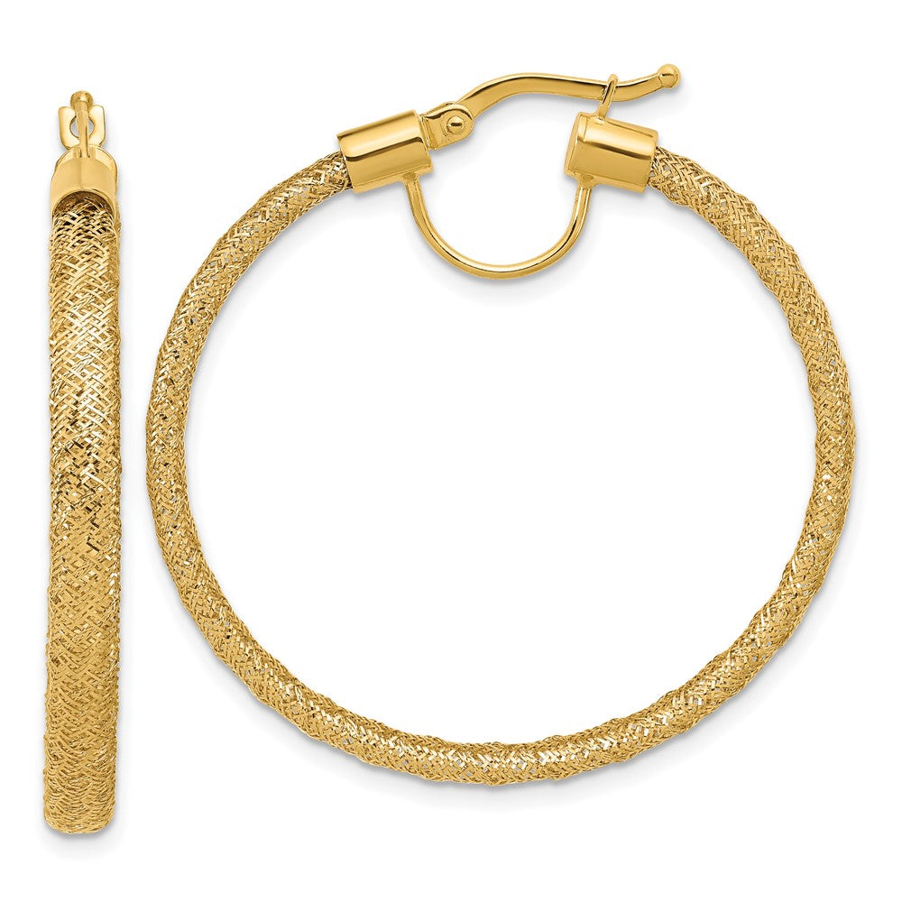 14K Yellow Gold Polished Mesh Round Hoop Earrings