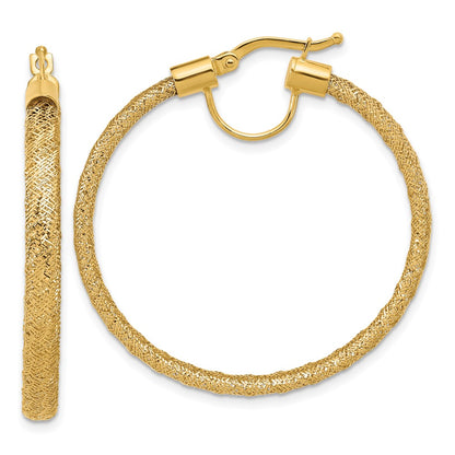 14K Yellow Gold Polished Mesh Round Hoop Earrings