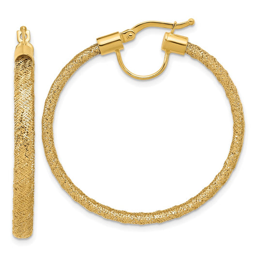14K Yellow Gold Polished Mesh Round Hoop Earrings