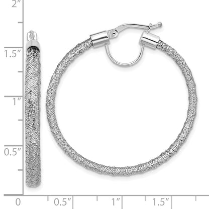 14K Yellow & Rhodium White Rh Plating Polished Mesh Round Hoop Earrings